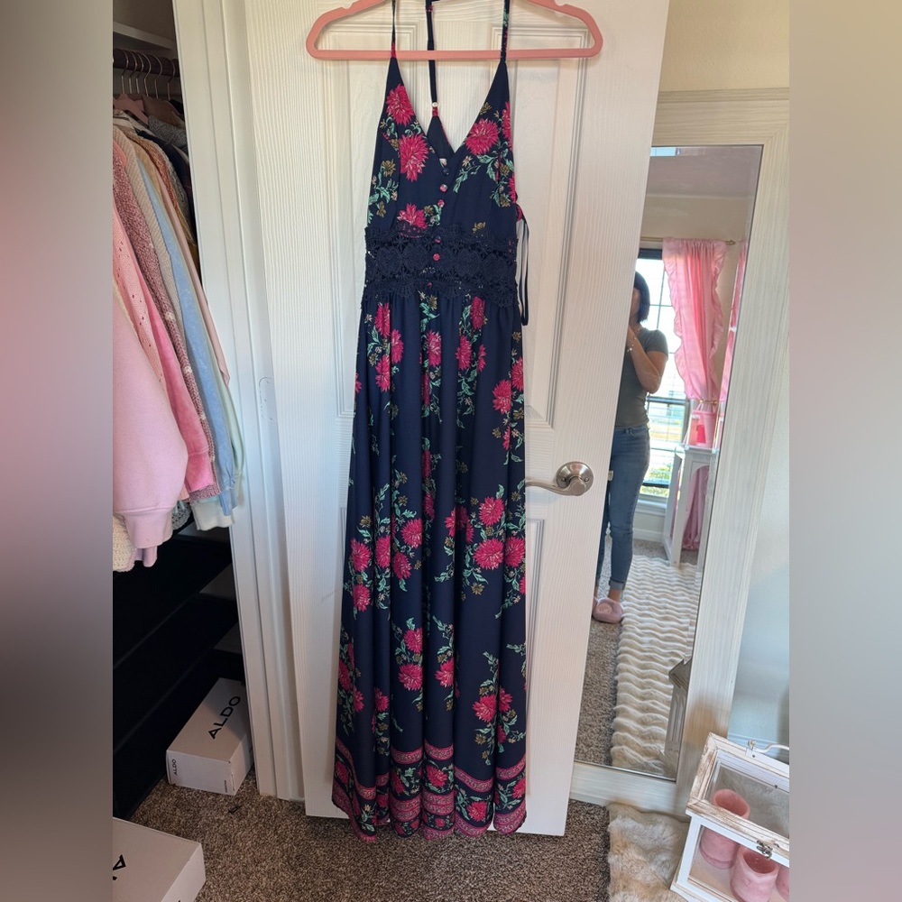 Pink Lily Navy Dress with Pink and Gold Accents